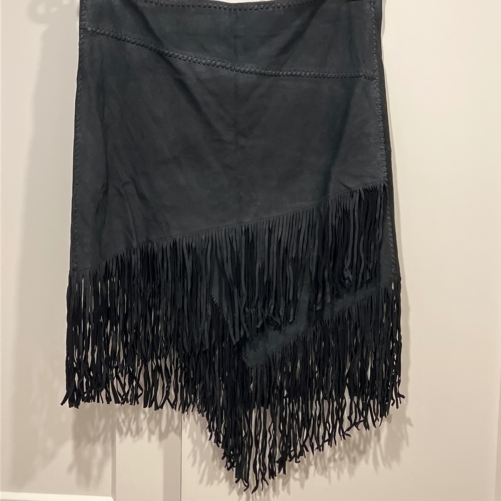 Ralph Lauren Black Suede Fringe Skirt NWT Size 10